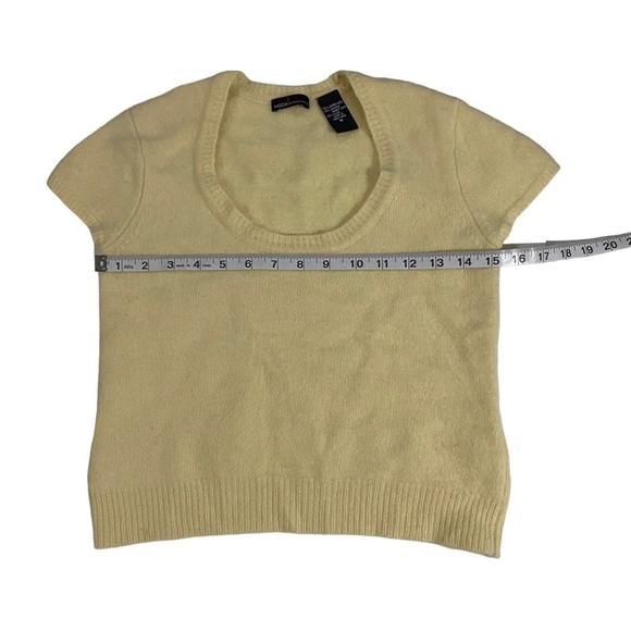 Moda International Women Yellow Lambs Wool Angora Short Sleeve Crop Sweater Sz M - Picture 10 of 11